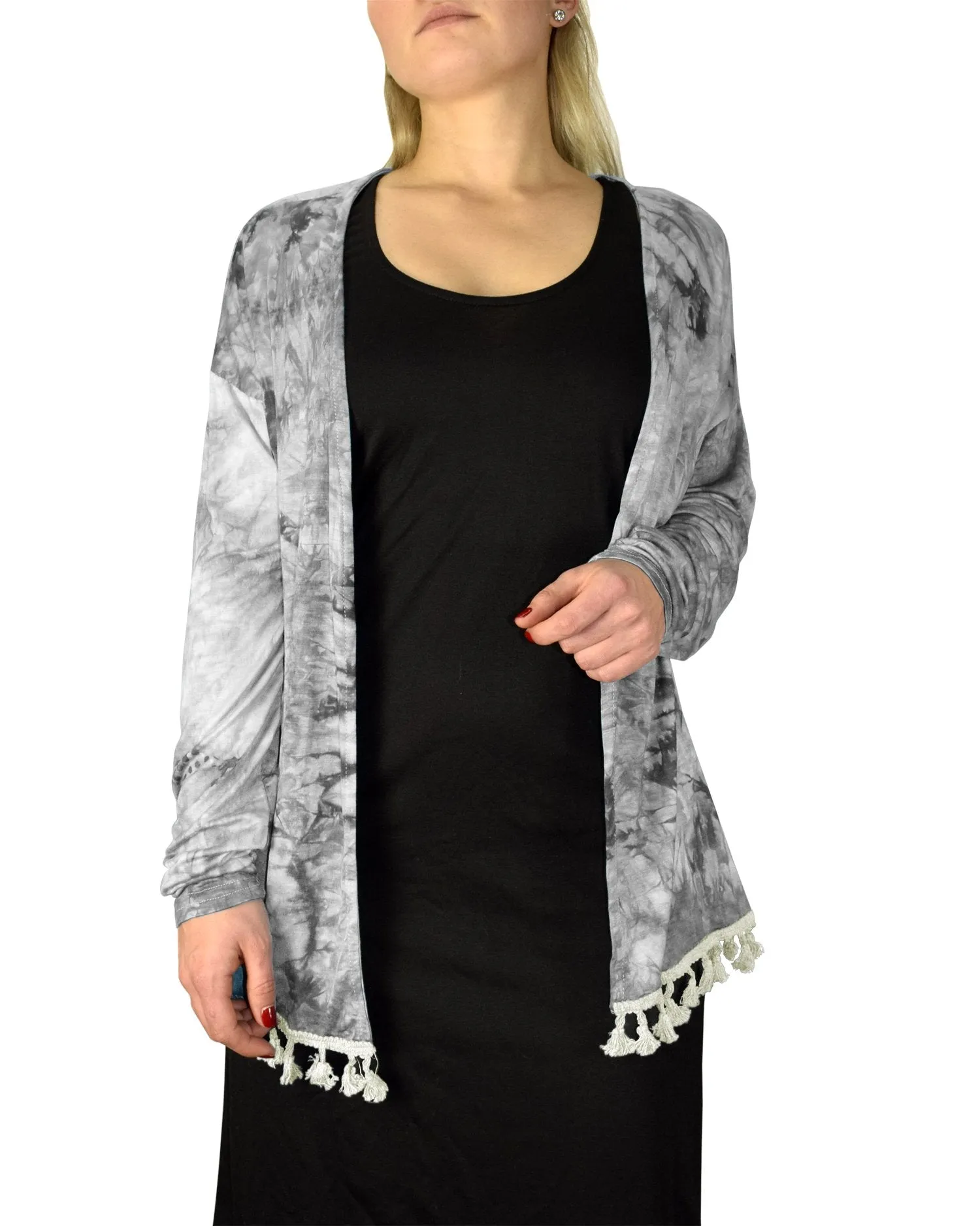 Tie Dyed Cascading Drape Asymmetric Hem Open Front Cardigan Top