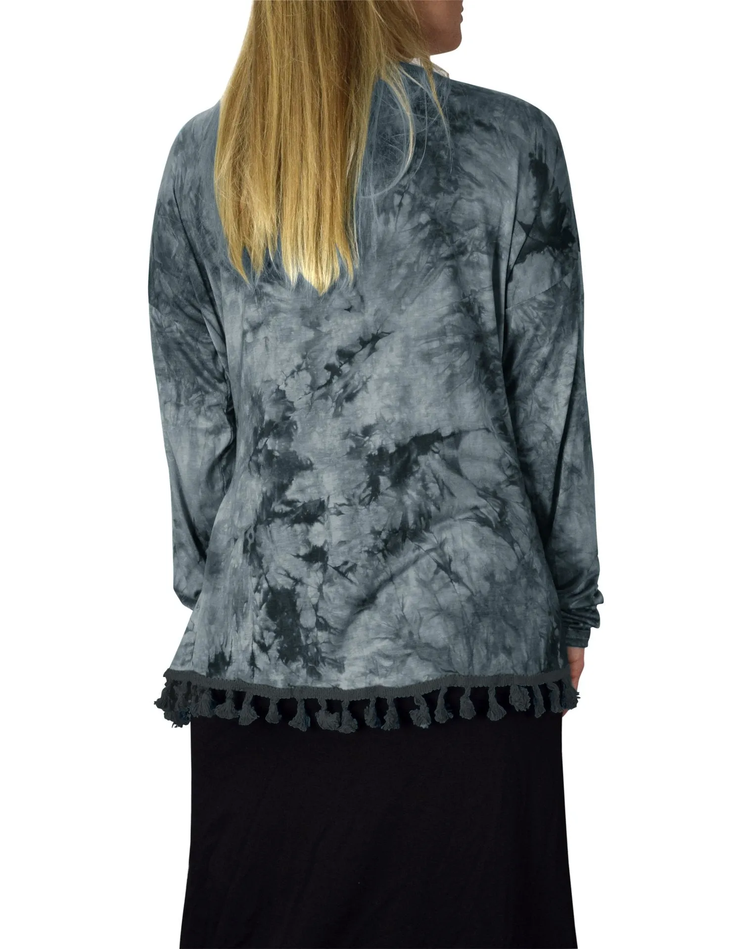 Tie Dyed Cascading Drape Asymmetric Hem Open Front Cardigan Top