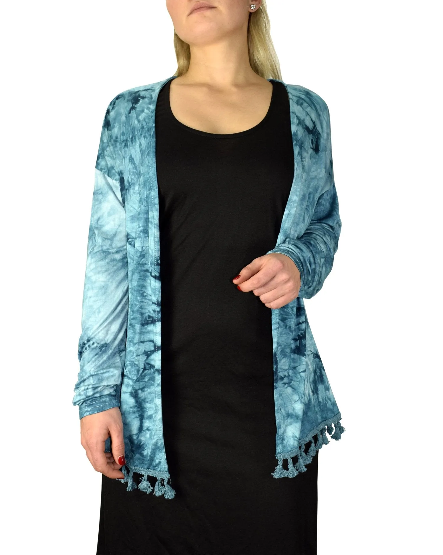 Tie Dyed Cascading Drape Asymmetric Hem Open Front Cardigan Top