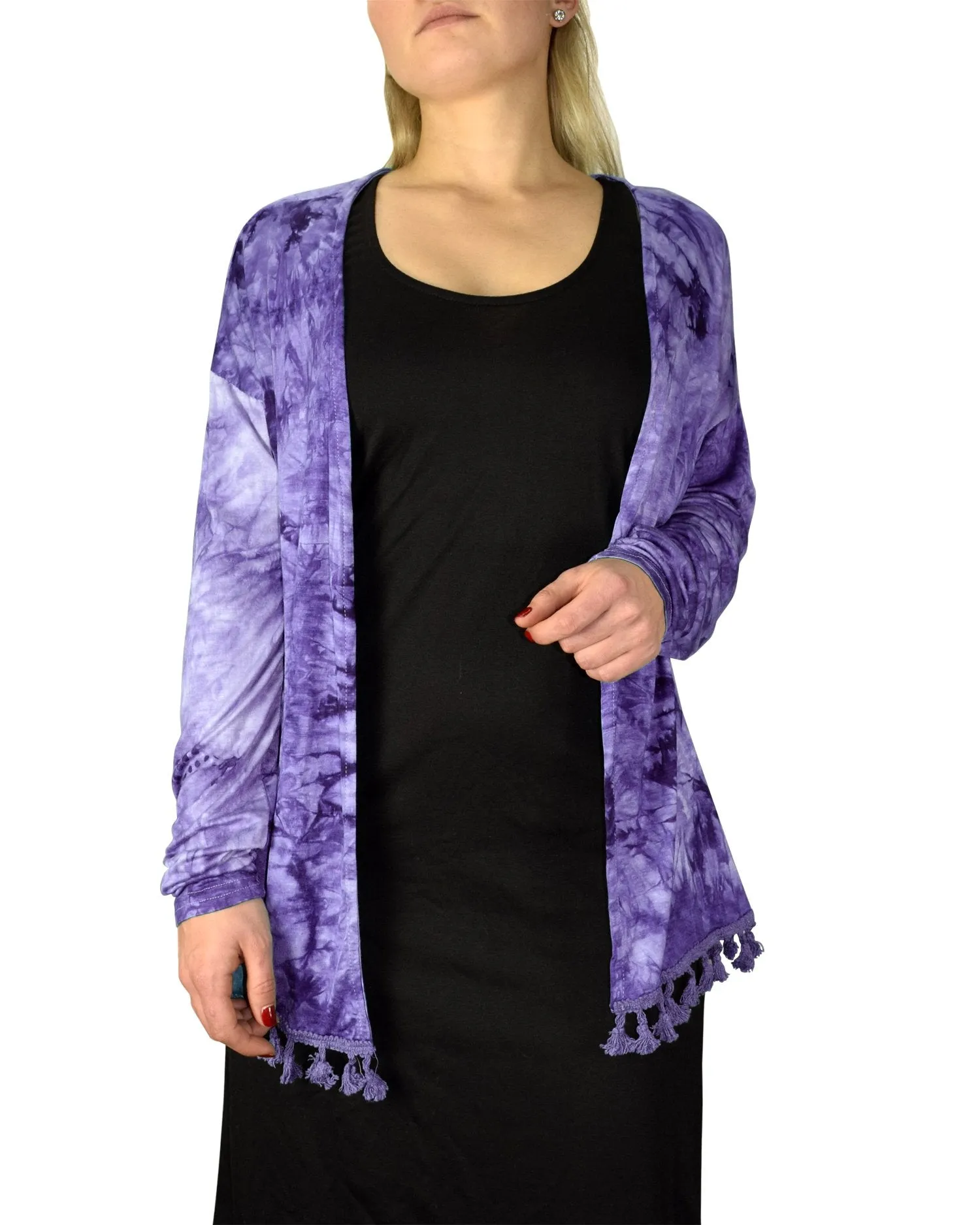 Tie Dyed Cascading Drape Asymmetric Hem Open Front Cardigan Top