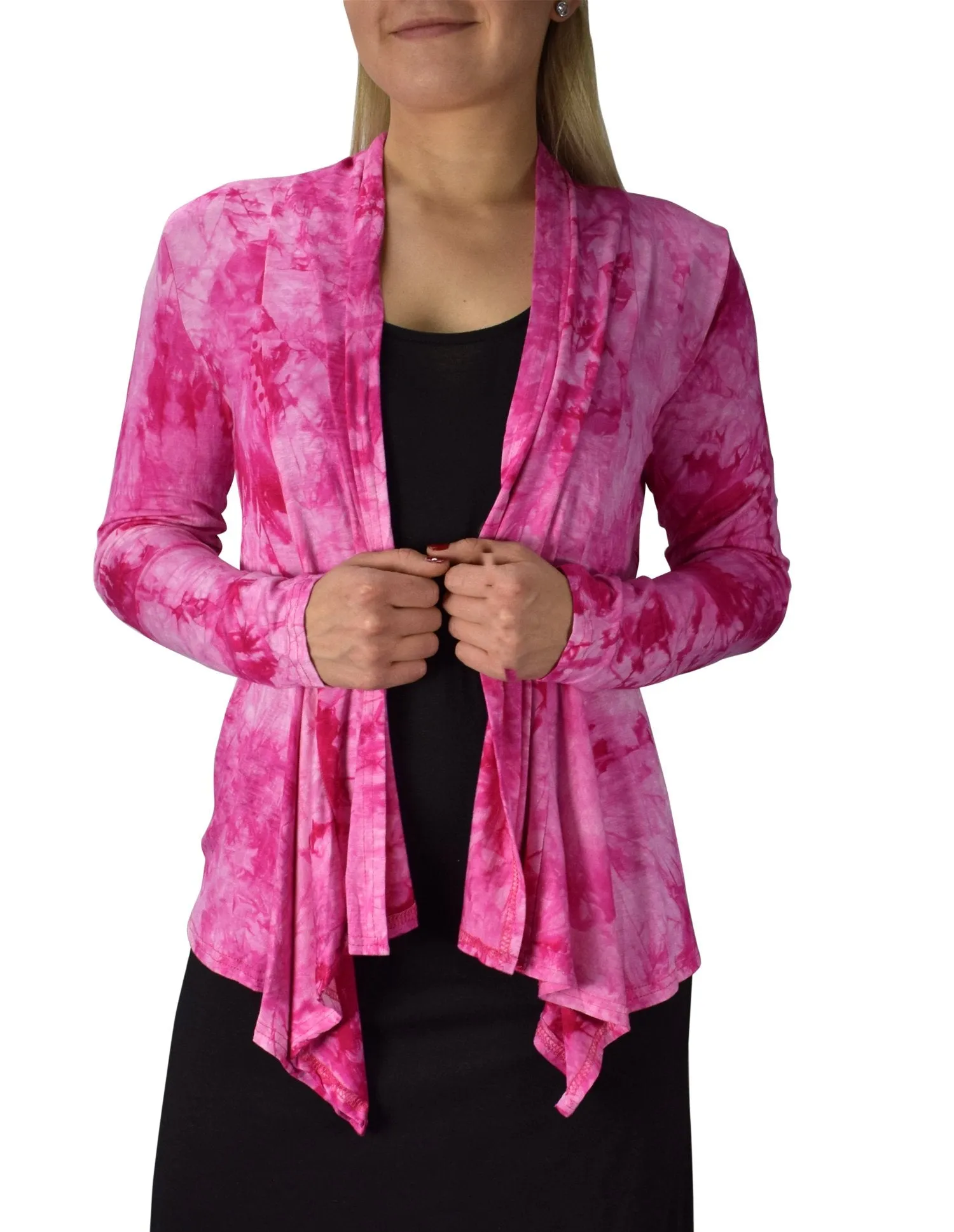 Tie Dyed Cascading Drape Asymmetric Hem Open Front Cardigan Top