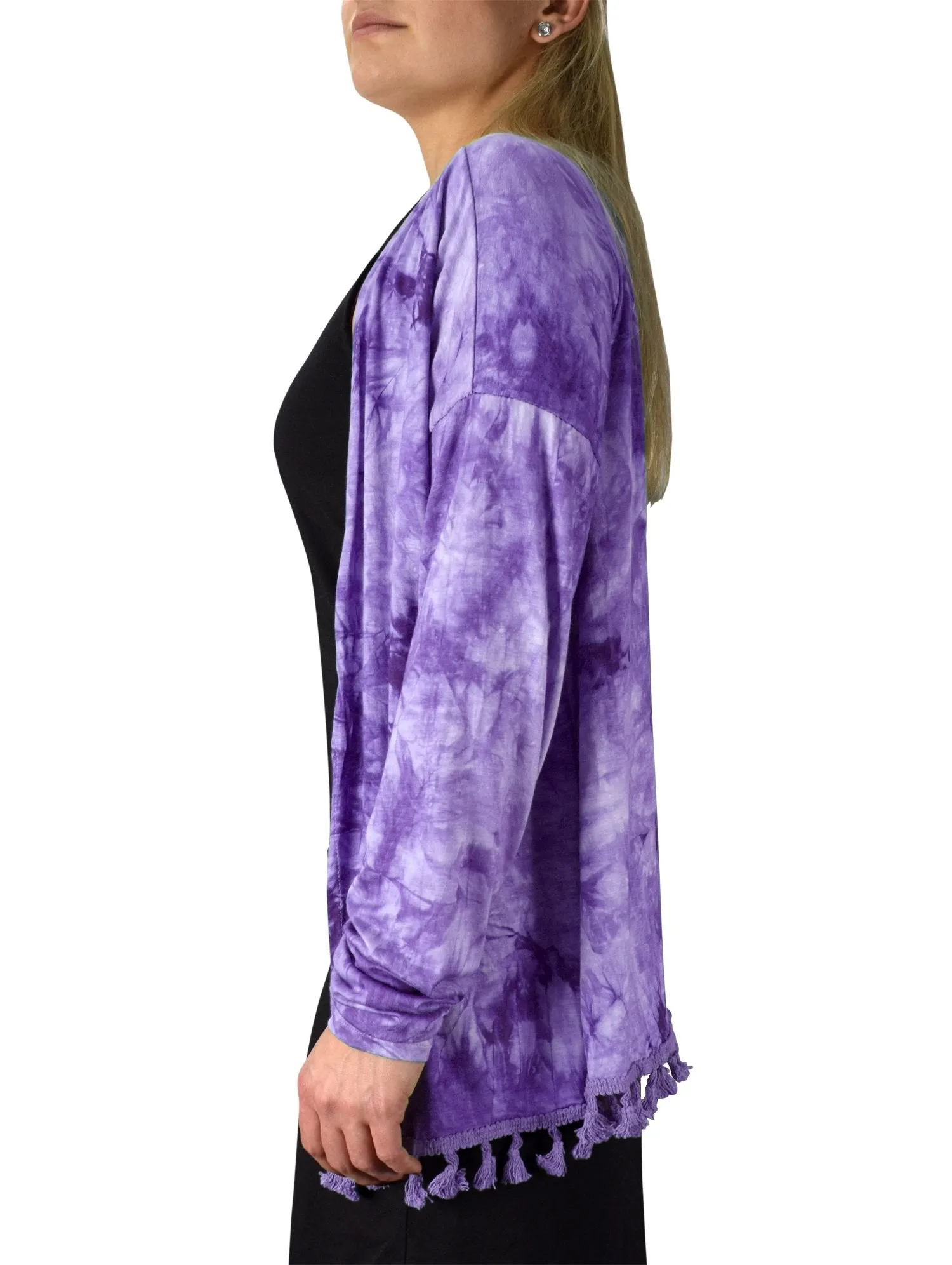 Tie Dyed Cascading Drape Asymmetric Hem Open Front Cardigan Top