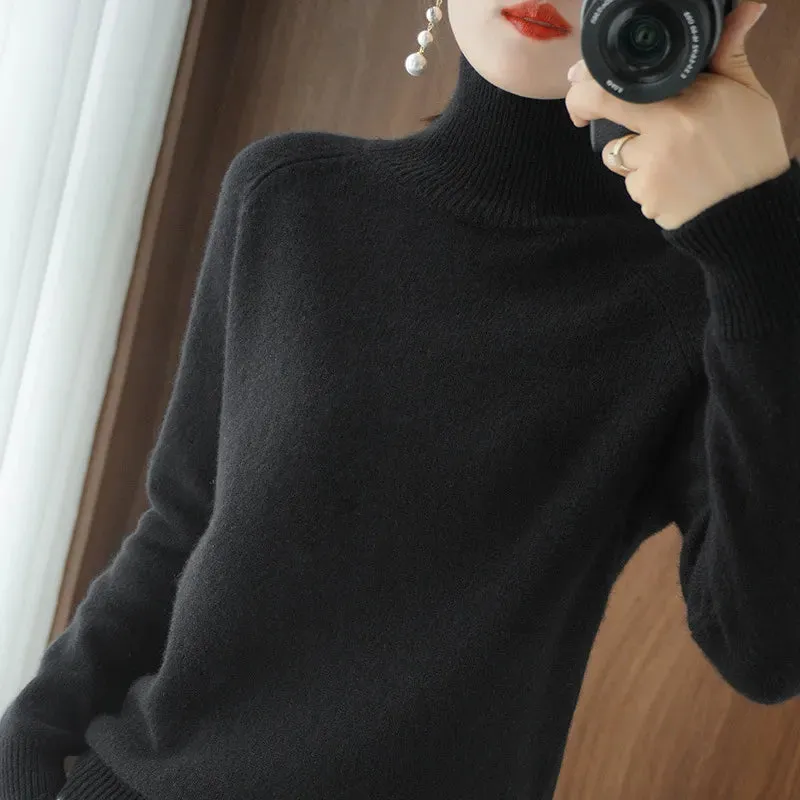 Turtleneck Sweater Women 2023 Autumn Winter Thick Warm Korean Fashion Knitwears Womens Pullovers Long Sleeve Basic Knitted Tops