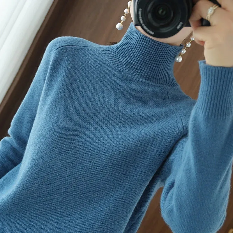 Turtleneck Sweater Women 2023 Autumn Winter Thick Warm Korean Fashion Knitwears Womens Pullovers Long Sleeve Basic Knitted Tops