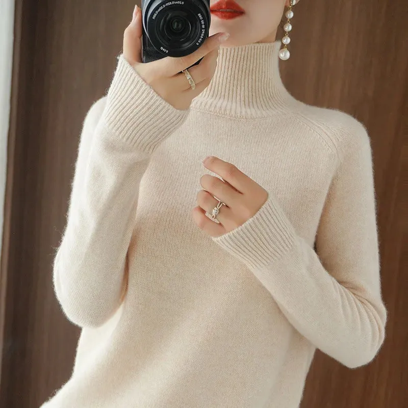 Turtleneck Sweater Women 2023 Autumn Winter Thick Warm Korean Fashion Knitwears Womens Pullovers Long Sleeve Basic Knitted Tops