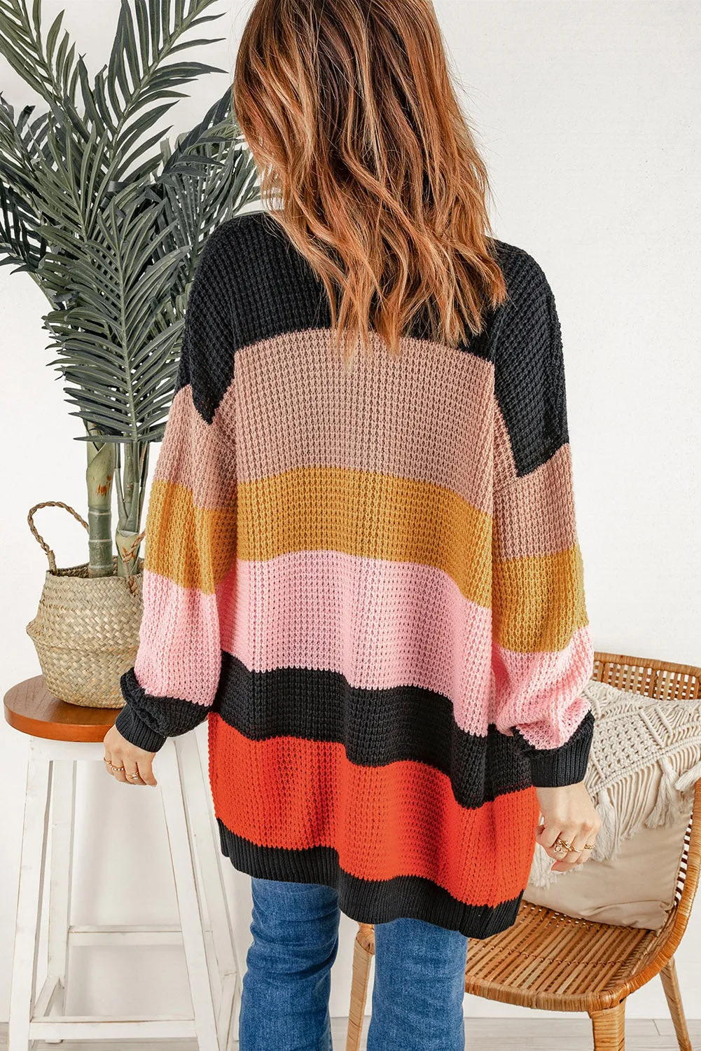 Waffle Knit Open Front Cardigan