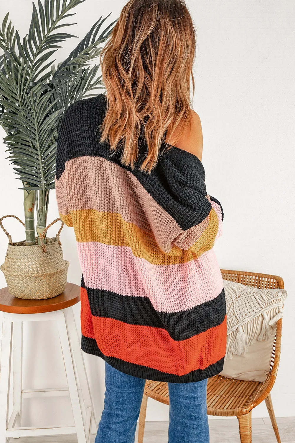 Waffle Knit Open Front Cardigan