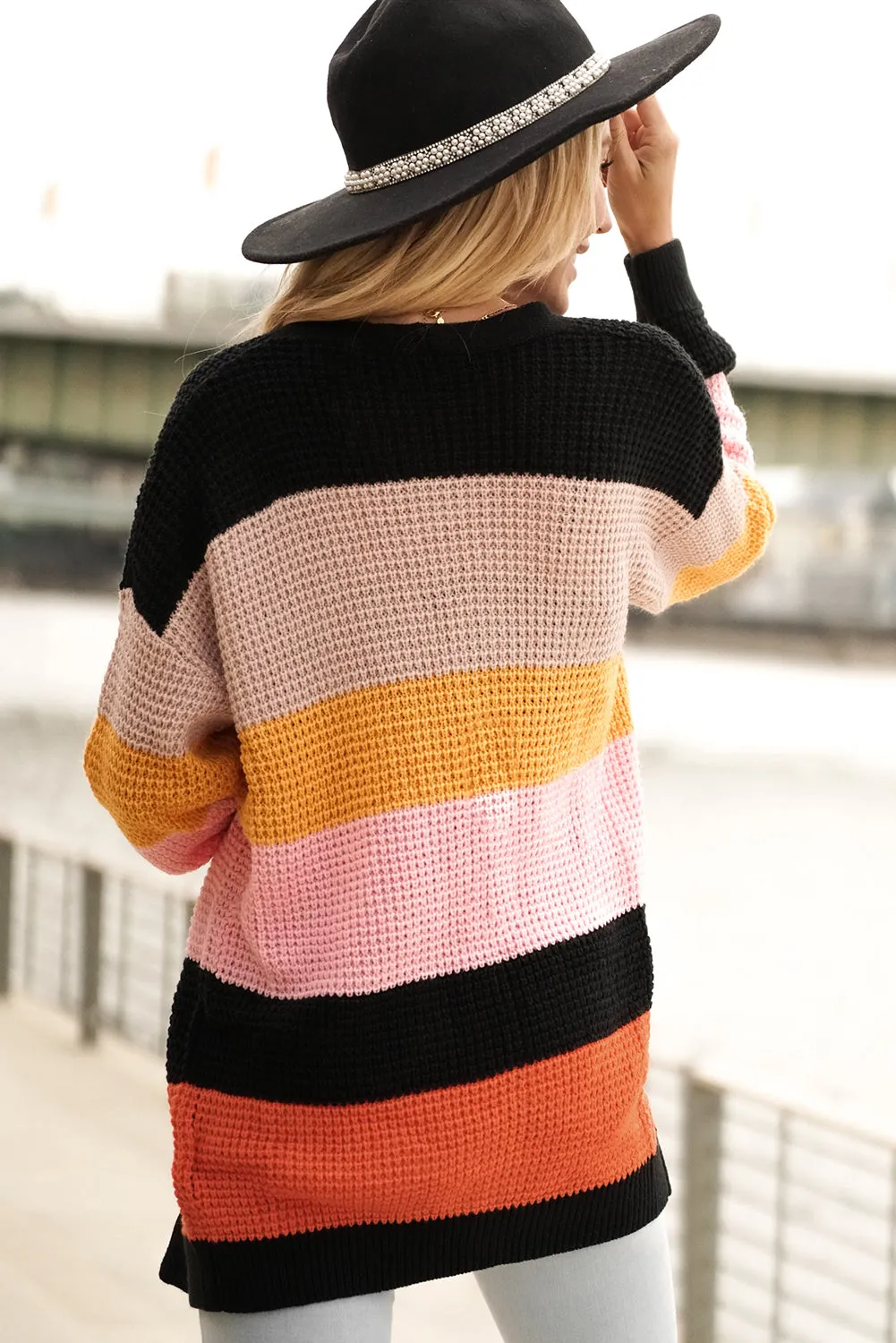 Waffle Knit Open Front Cardigan