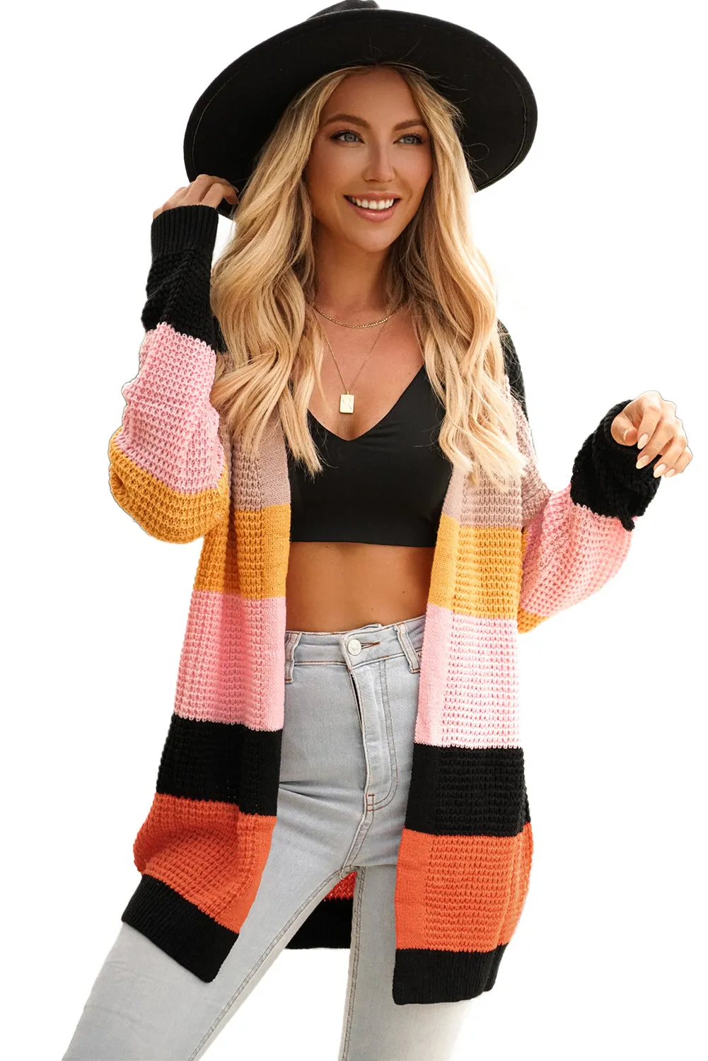 Waffle Knit Open Front Cardigan