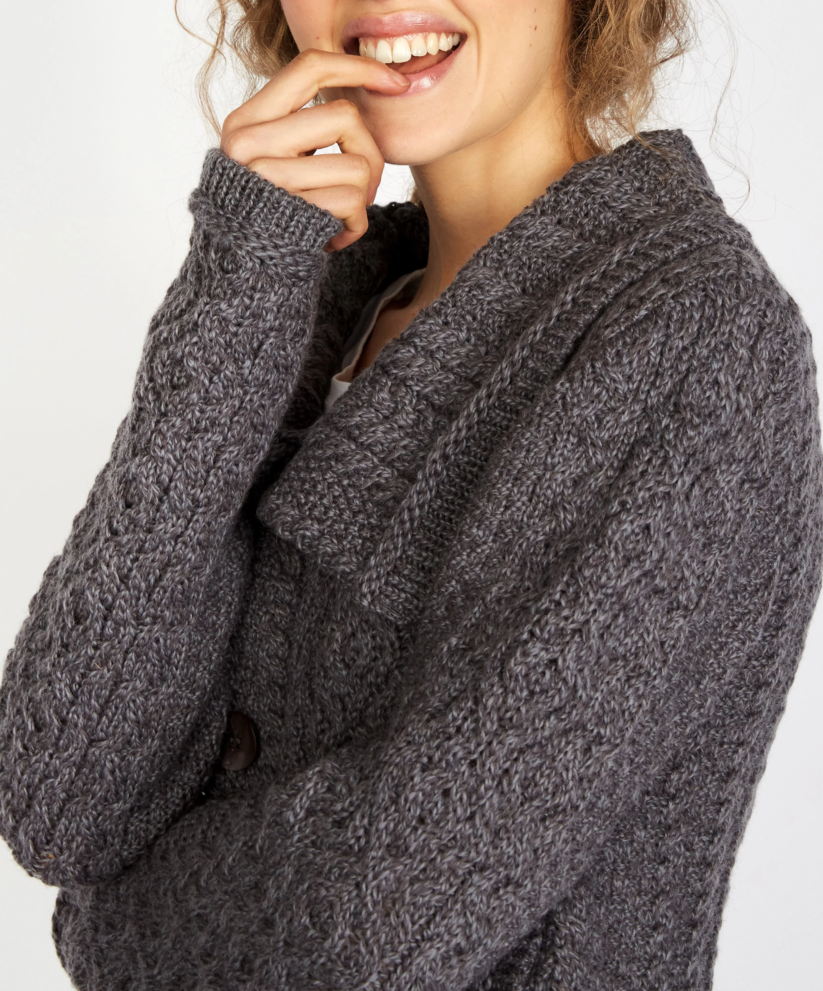 Willow Cropped Aran Cardigan Steel Marl