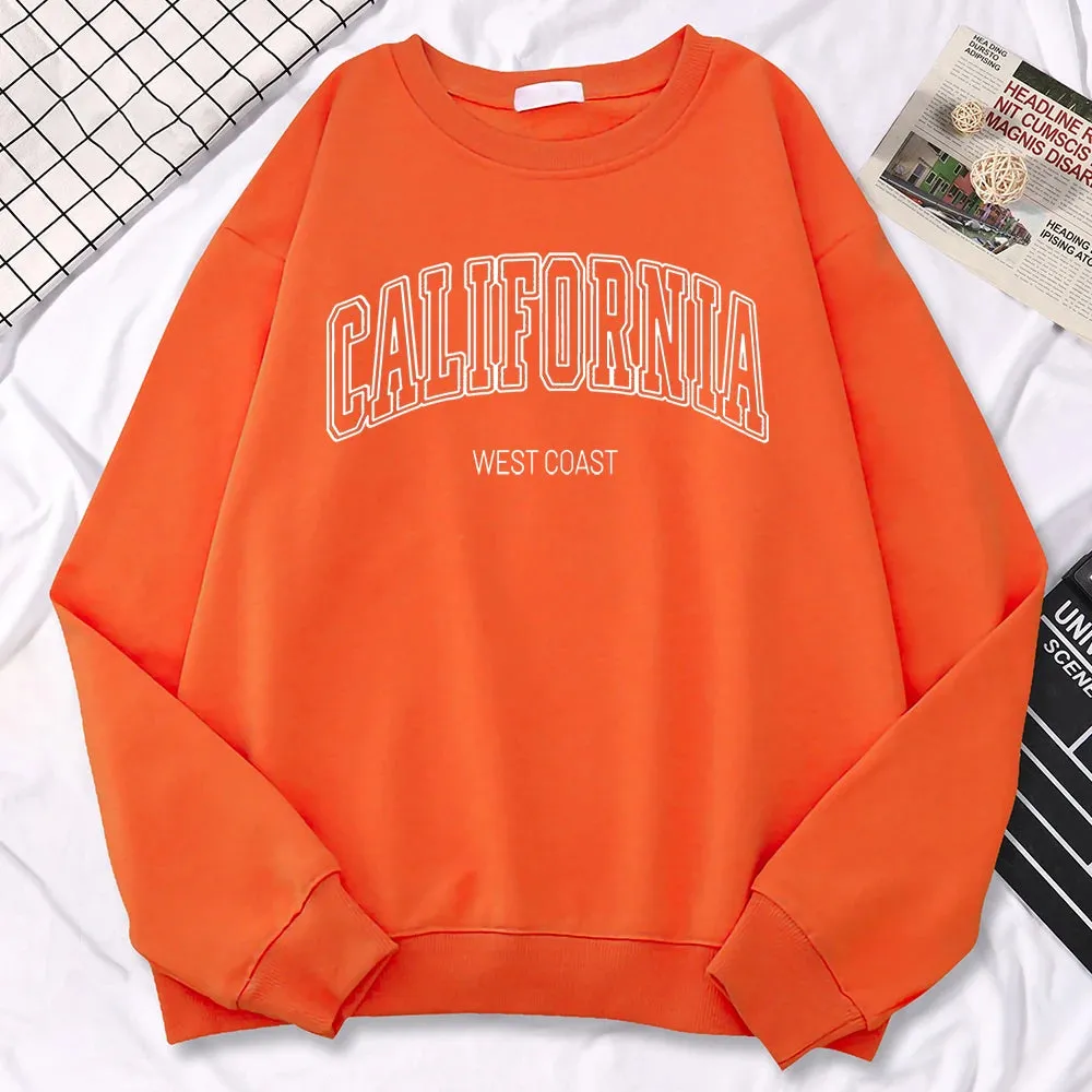 Winter Fashion Women'S Sweatshirts California West Coast Print Hooded Crewneck All-Math Pullovers Loose Warm Female Streetwear