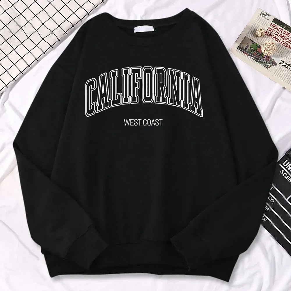 Winter Fashion Women'S Sweatshirts California West Coast Print Hooded Crewneck All-Math Pullovers Loose Warm Female Streetwear