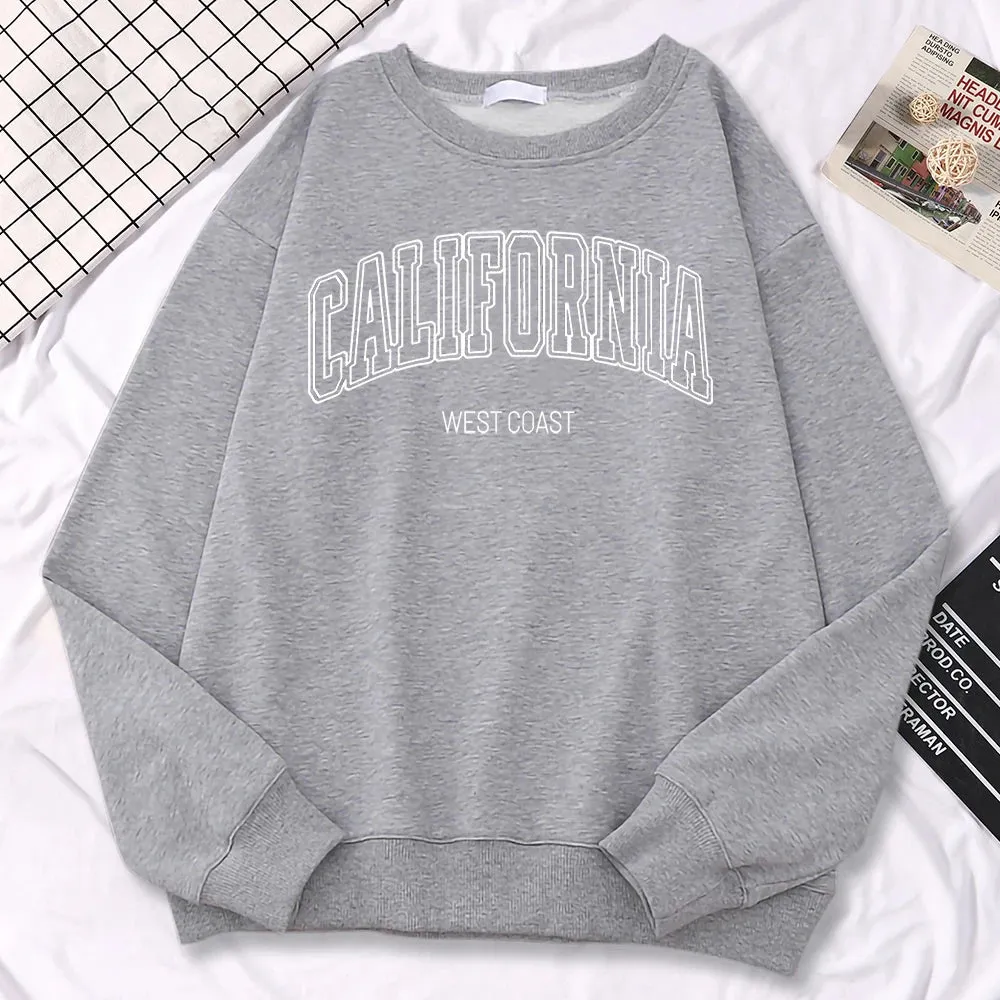 Winter Fashion Women'S Sweatshirts California West Coast Print Hooded Crewneck All-Math Pullovers Loose Warm Female Streetwear