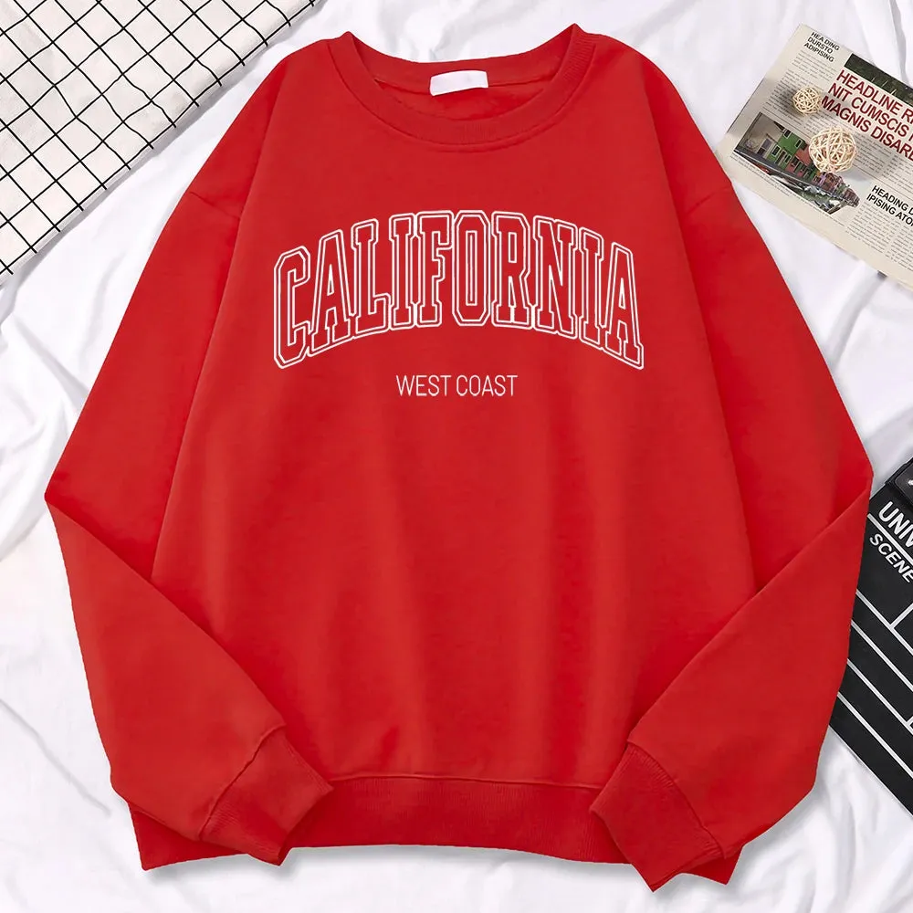 Winter Fashion Women'S Sweatshirts California West Coast Print Hooded Crewneck All-Math Pullovers Loose Warm Female Streetwear