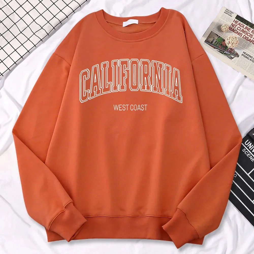 Winter Fashion Women'S Sweatshirts California West Coast Print Hooded Crewneck All-Math Pullovers Loose Warm Female Streetwear