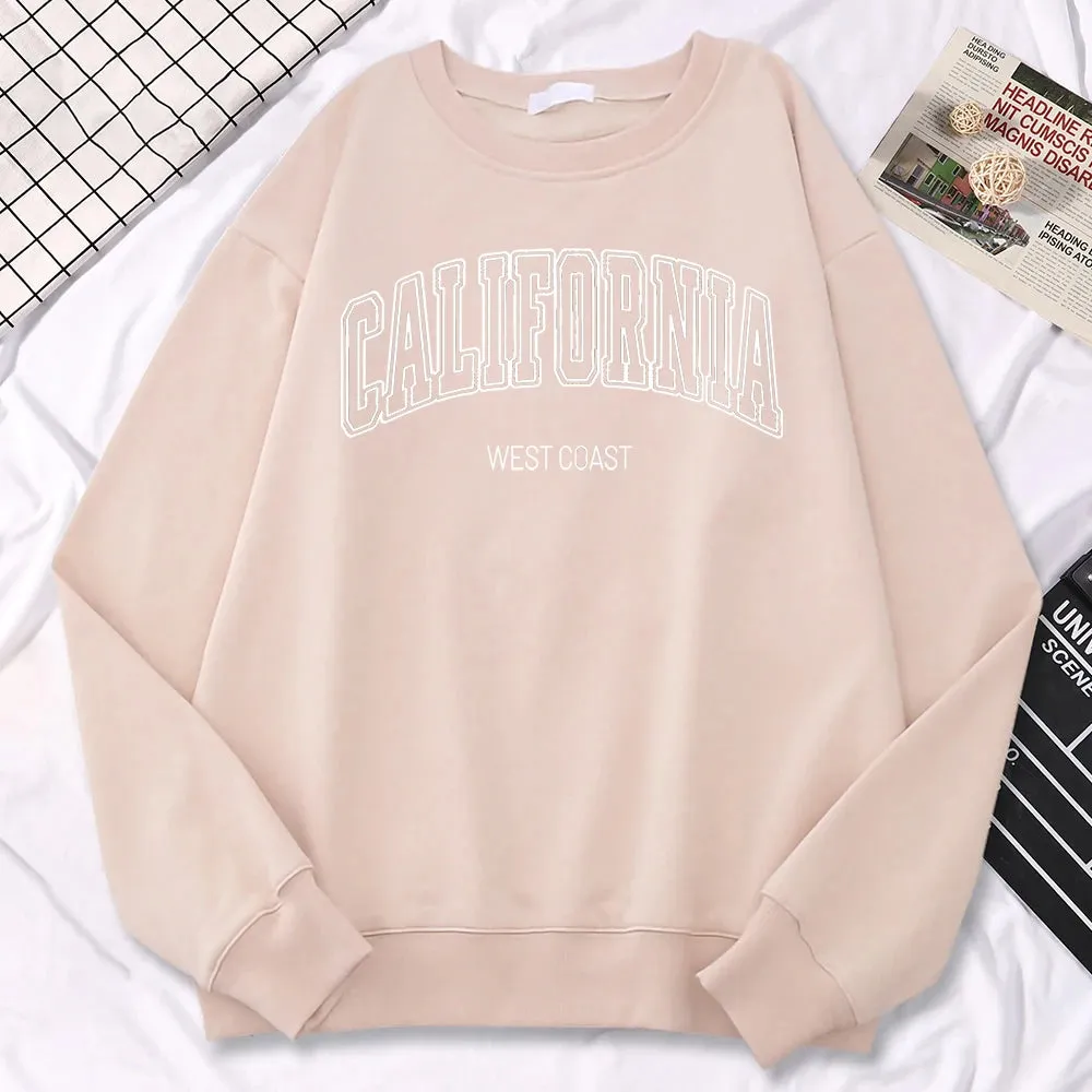 Winter Fashion Women'S Sweatshirts California West Coast Print Hooded Crewneck All-Math Pullovers Loose Warm Female Streetwear