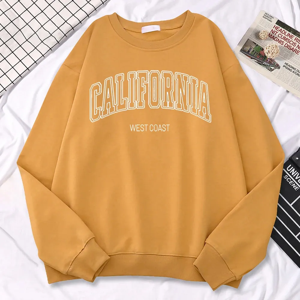 Winter Fashion Women'S Sweatshirts California West Coast Print Hooded Crewneck All-Math Pullovers Loose Warm Female Streetwear