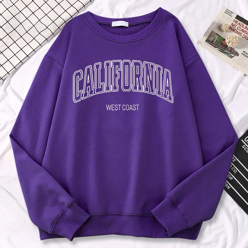 Winter Fashion Women'S Sweatshirts California West Coast Print Hooded Crewneck All-Math Pullovers Loose Warm Female Streetwear