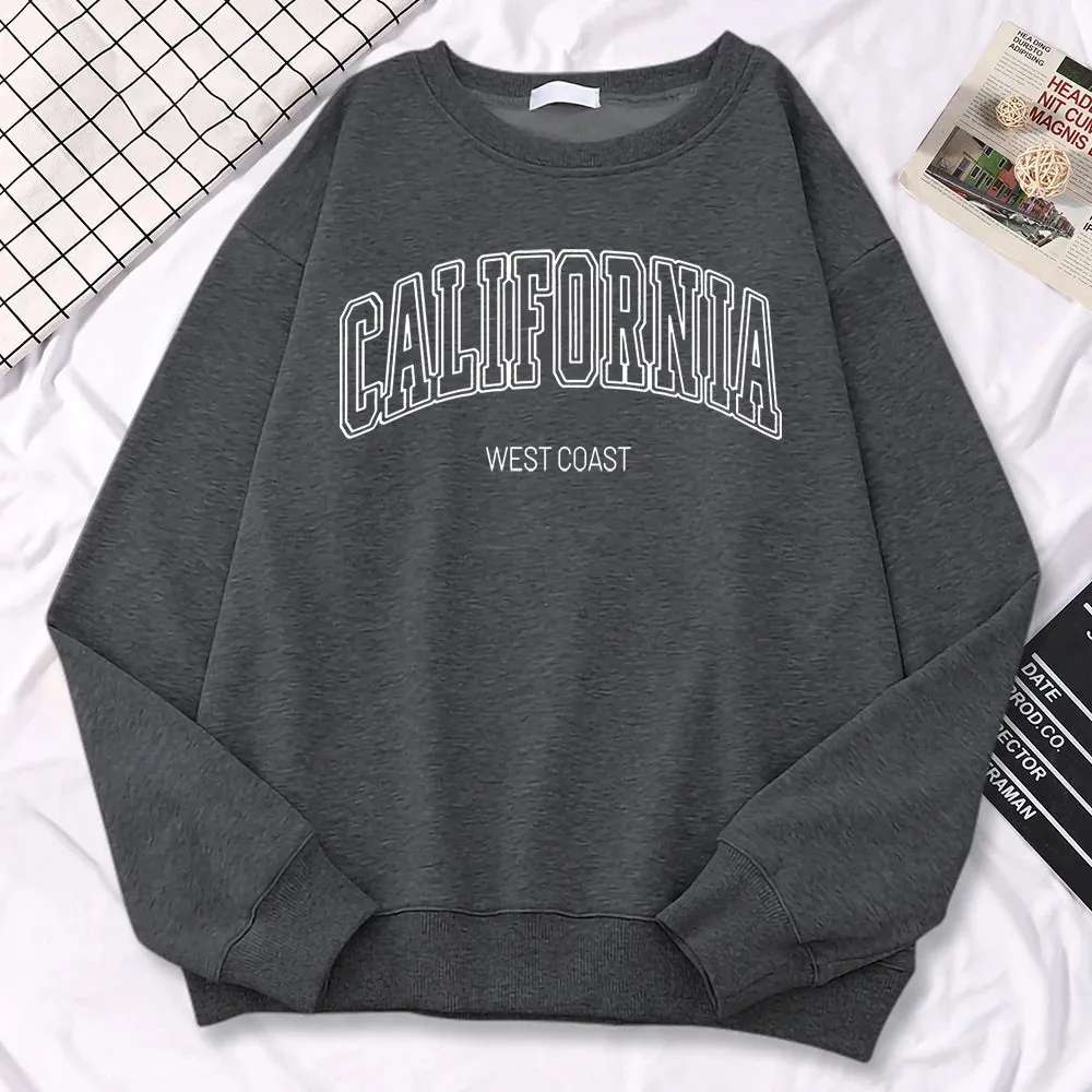 Winter Fashion Women'S Sweatshirts California West Coast Print Hooded Crewneck All-Math Pullovers Loose Warm Female Streetwear