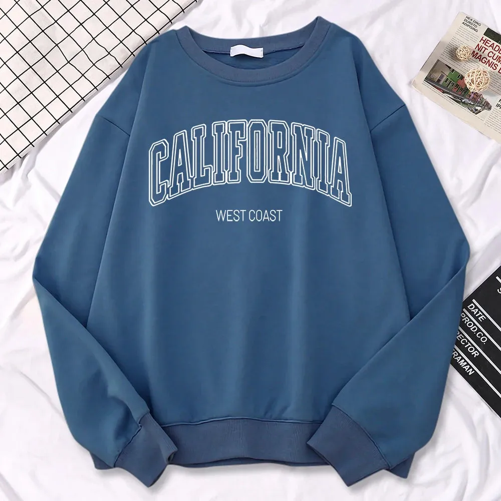 Winter Fashion Women'S Sweatshirts California West Coast Print Hooded Crewneck All-Math Pullovers Loose Warm Female Streetwear