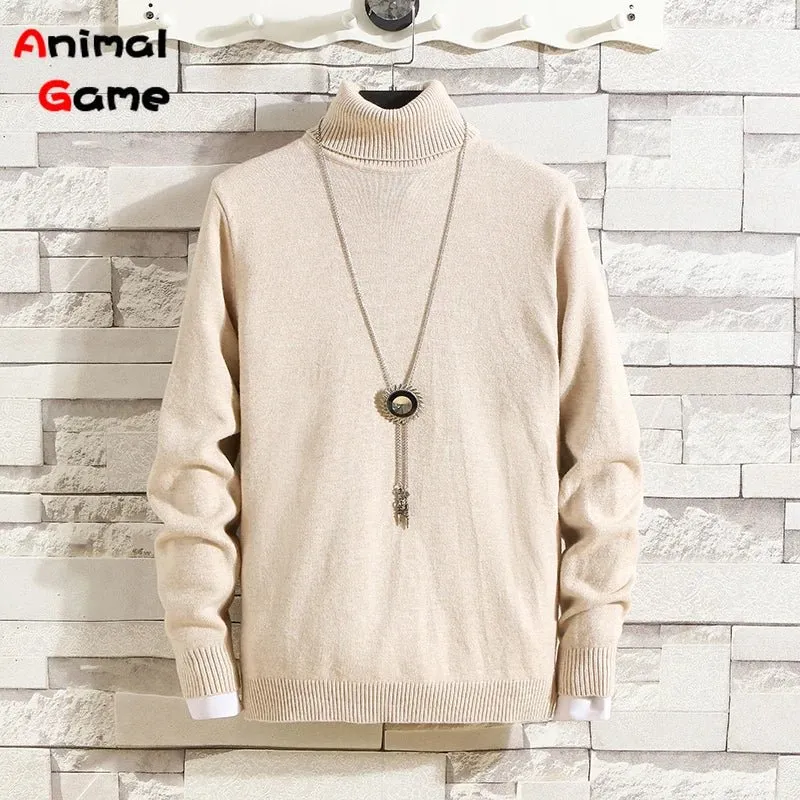 Winter Men Pullover Top Turtleneck Long Sleeve Thick Warm Sweater Slim Pullover Casual Knitwear Elasticity Knitwear Men Clothing