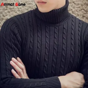 Winter Men Pullover Top Turtleneck Long Sleeve Thick Warm Sweater Slim Pullover Casual Knitwear Elasticity Knitwear Men Clothing