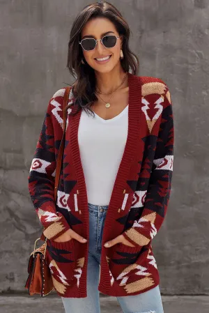 Winter Red Moraga Pocketed Aztec Cardigan