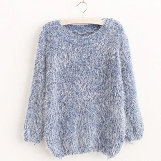 Women Fashion Autumn Winter Warm Mohair O-Neck Women Pullover Long Sleeve Casual Loose Sweater Knitted Tops