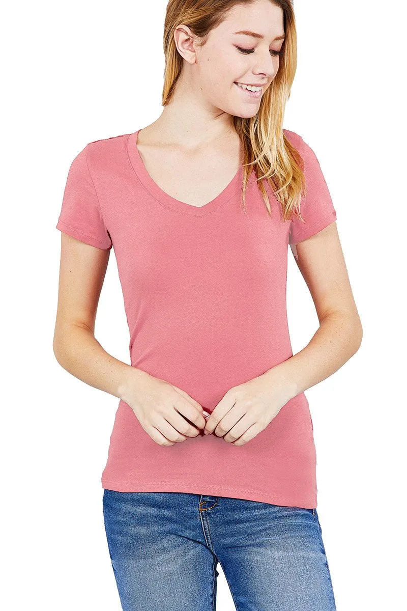 Women's Short Sleeve V-Neck Casual Basic Plus Size Tee T-Shirt