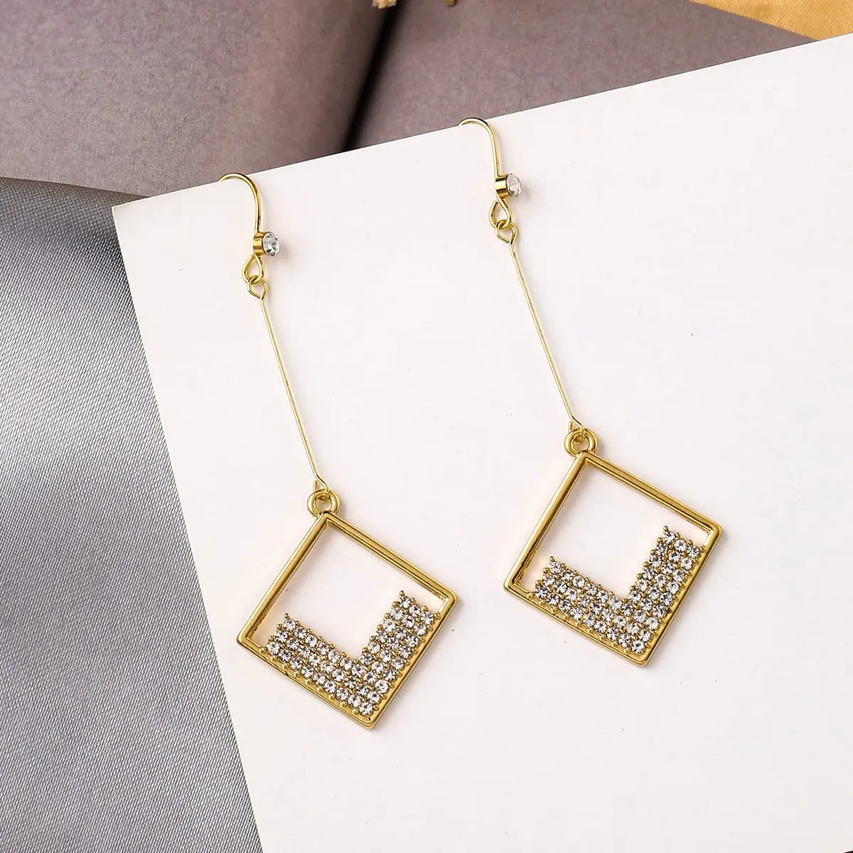 Yellow Chimes Earrings For Women Gold Tone Crystal Studded Geometrical Drop Dangle Earrings For Women and Girls