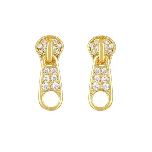 Yellow Chimes Earrings For Women Gold Tone Crystal Studded Zip Shape Drop Earrings For Women and Girls