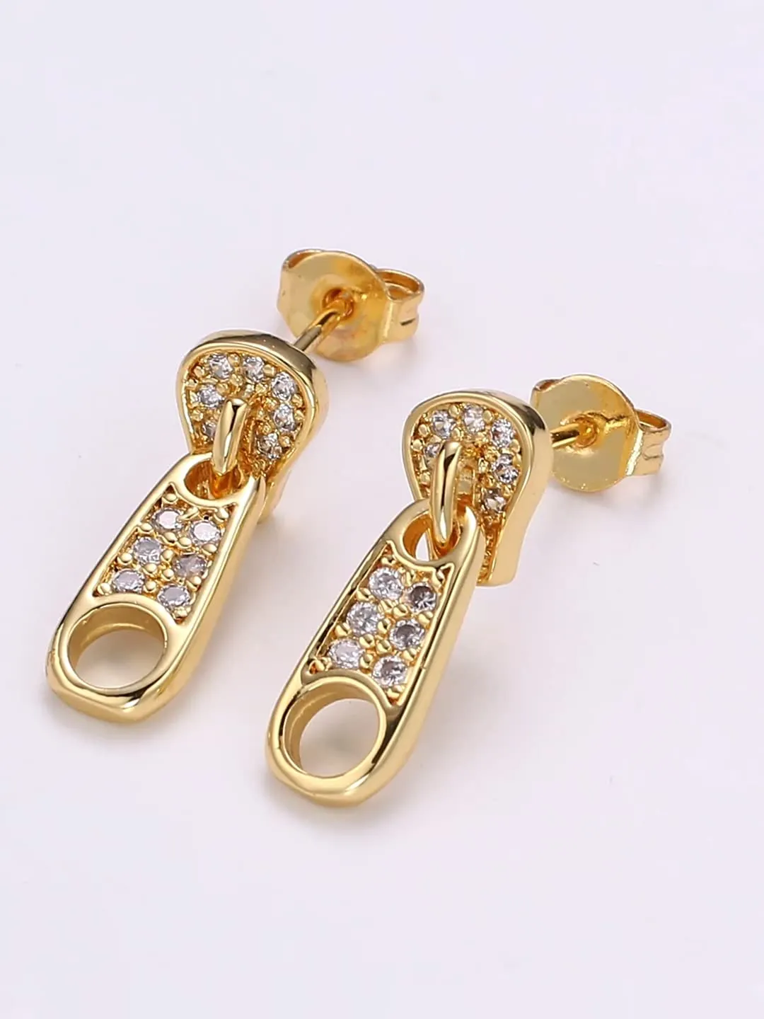 Yellow Chimes Earrings For Women Gold Tone Crystal Studded Zip Shape Drop Earrings For Women and Girls