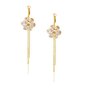 Yellow Chimes Earrings For Women Gold Tone Hoop With Attachable Flower Chain Fringes Dangler Earrings For Women and Girls