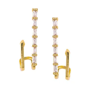 Yellow Chimes Earrings For Women Gold Toned Crystal Studded Double Ear Climber Earrings For Women and Girls