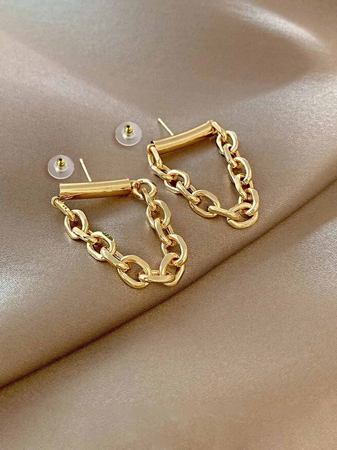 Yellow Chimes Earrings For Women Gold Toned Interlinked Chain Dramatic Drop Earrings For Women and Girls