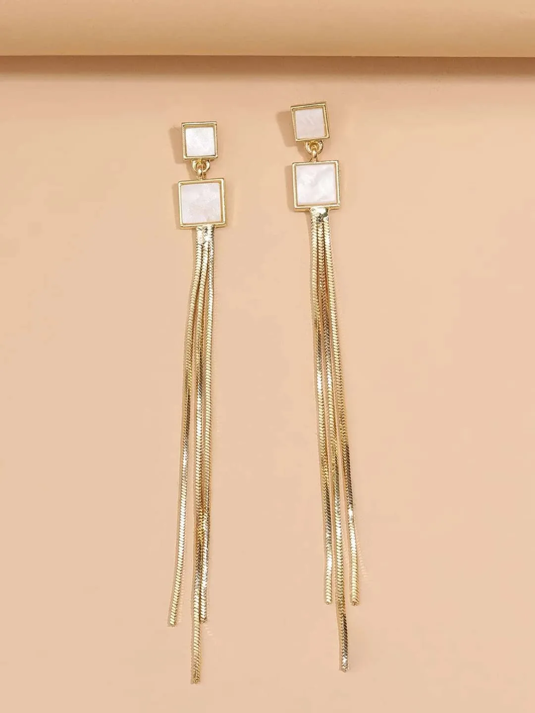 Yellow Chimes Earrings For Women White Stone Golden Chain Tassel Crystal Studded Dangler Earrings For Women and Girls