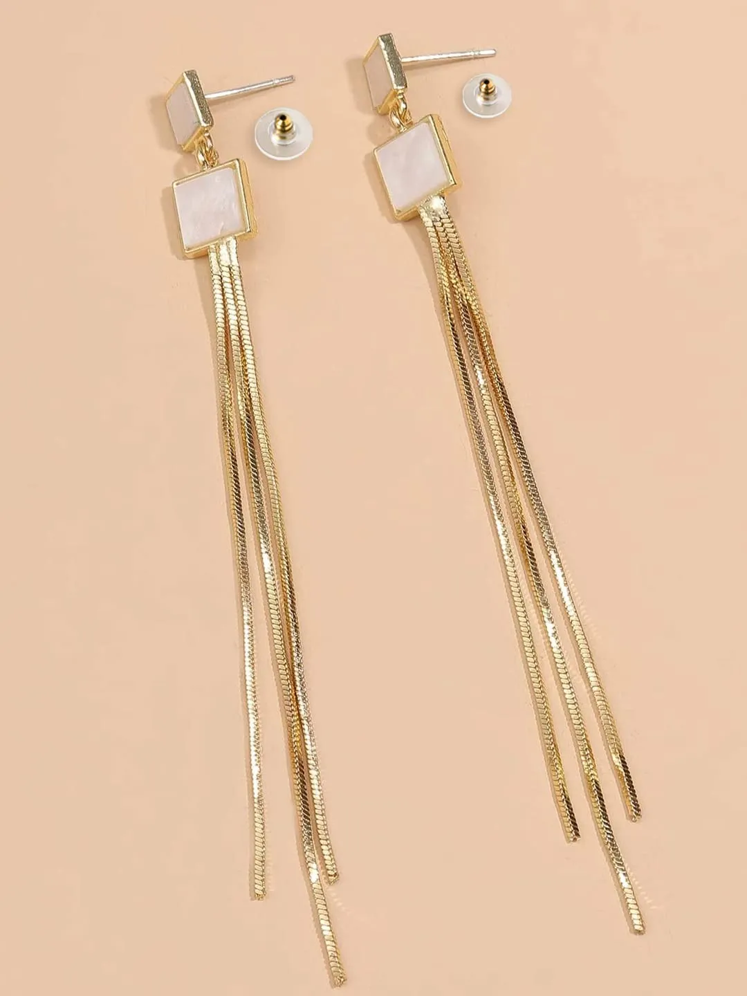 Yellow Chimes Earrings For Women White Stone Golden Chain Tassel Crystal Studded Dangler Earrings For Women and Girls