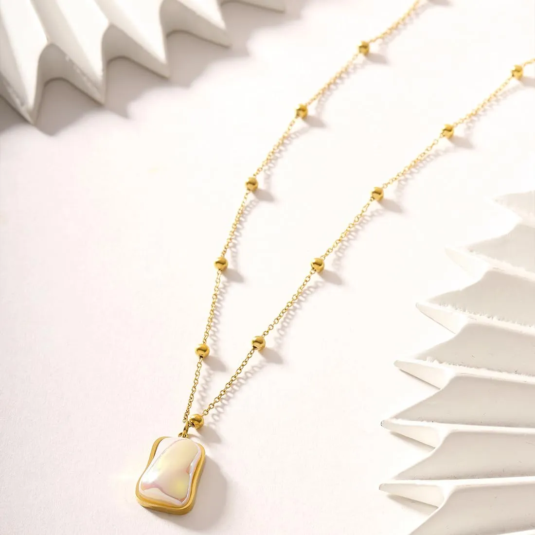 Yellow Chimes Pendant for Women and Girls Fashion Gold Pendant Necklace for Women | Gold Plated Stainless Steel Baroque Pearl Chain Pendants | Birthday Gift for Girls & Women Anniversary Gift for Wife