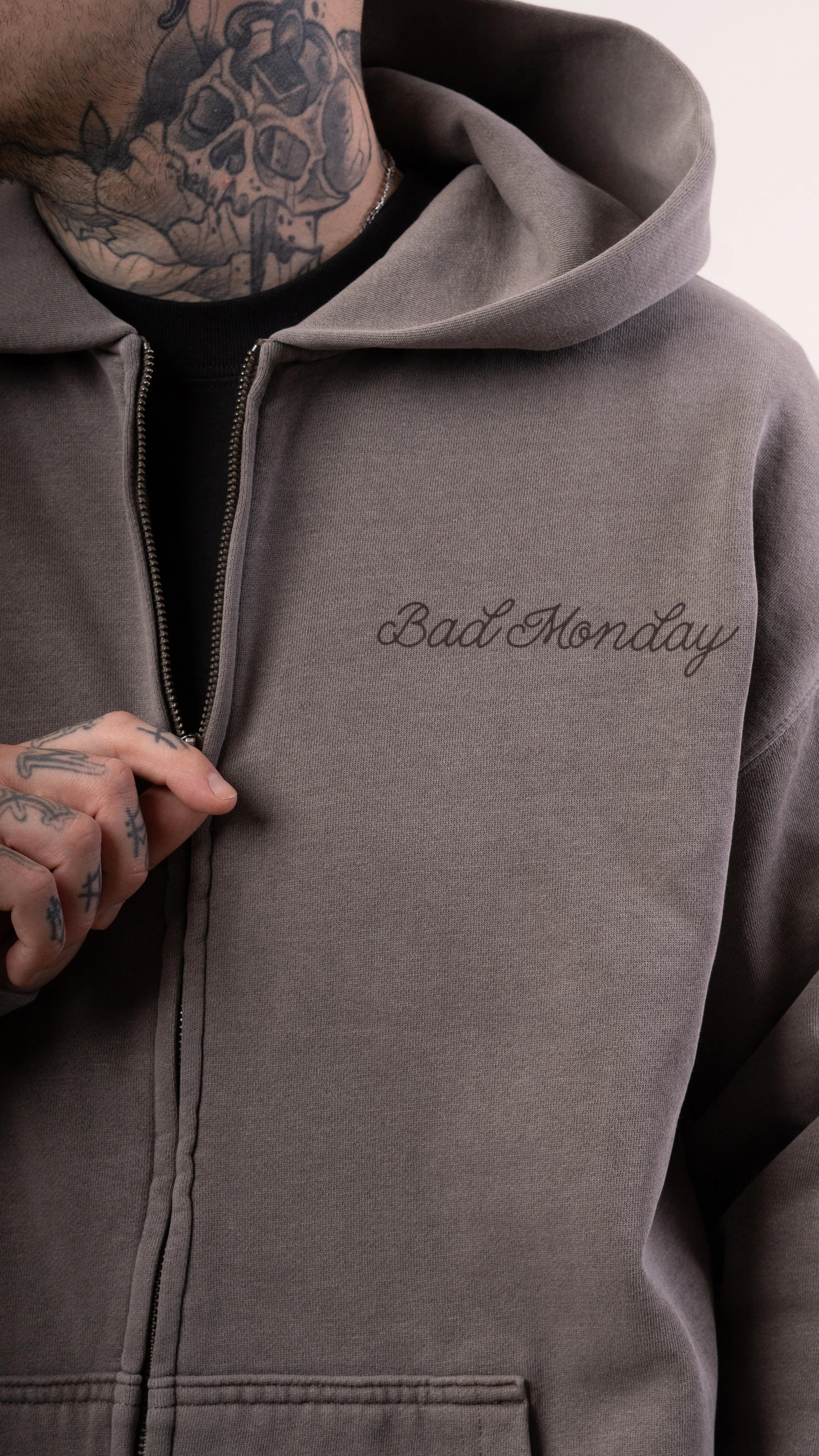 Zip Faded Death Moth Hoodie - Grey