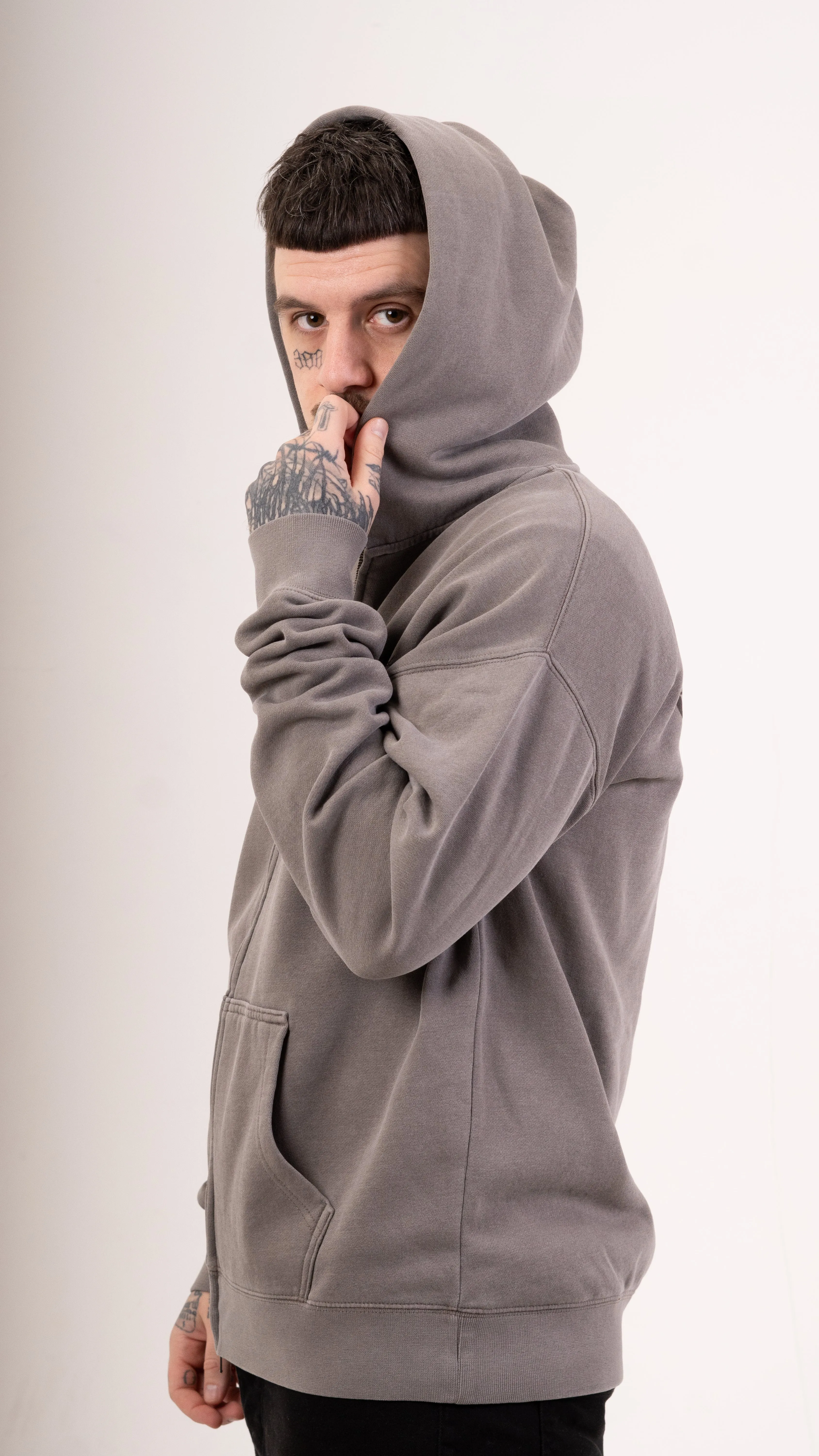 Zip Faded Death Moth Hoodie - Grey